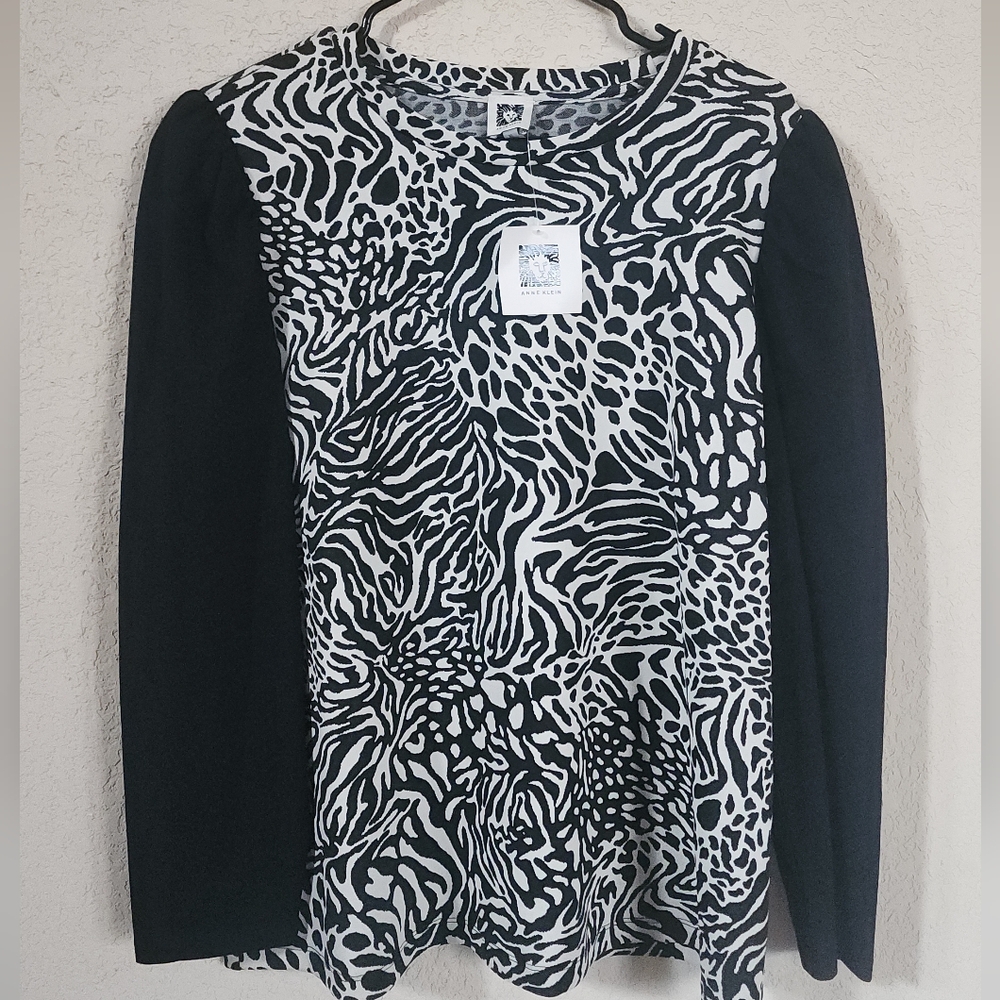 NWT Anne Klein Black & White Animal Print Top Size XL
